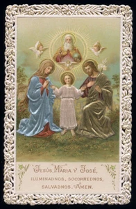 santino merlettato-holycard-canivet GESU' MARIA E GIUSEPPE abito in seta - Picture 1 of 1