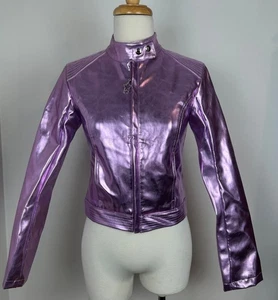 NWT GENERATION Kiss Pink Shiny Vegan leather classic biker moto jacket XS - Picture 1 of 6