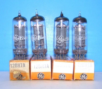12BH7A NOS GE radio audio amplifier electron vacuum tubes 4 valves tested 12BH7 - Image 1 of 3