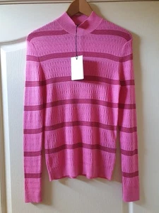 Paul Smith Women’s Pink Striped Lightweight Crew Neck Sweater Jumper Knitwear M - Picture 1 of 12