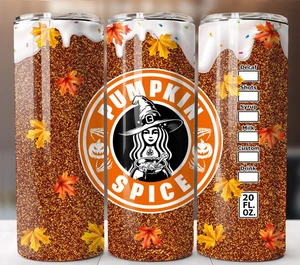 Pumpkin Spice Drink & Leaves 20oz Tumbler — Cozy Fall Autumn Stainless Steel Cup - Picture 1 of 4