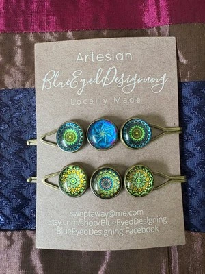 Mandala Hairpins with Glass Cabochons 4 Styles to Chose - Image 1 of 4