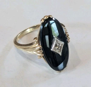 Vintage 10k p Yellow Gold Large Black Onyx Ring Size 4.25 4 1/4 - Picture 1 of 4