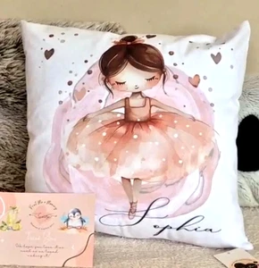 Personalised Pink Kids Ballerina Ballet Princess Soft Cushion Pillow Print Case - Picture 1 of 4