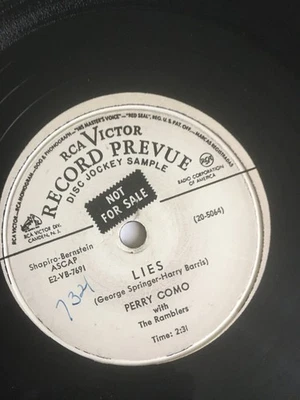 Perry Como Lies / Don’t Let The Stars Get In Your Eyes RCA Promo 78 Rpm Record - Image 1 of 4