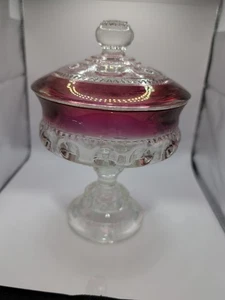Vintage Indiana Glass Kings Crown Thumbprint Ruby Footed Compote Dish with Lid - Picture 1 of 4