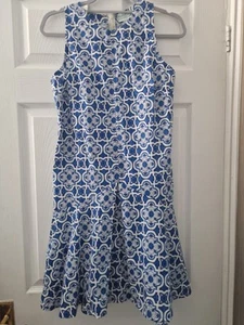 Rikkoko Organic, Natural Blue & White Summer/ Holiday Sleeveless Dress - M - Picture 1 of 20