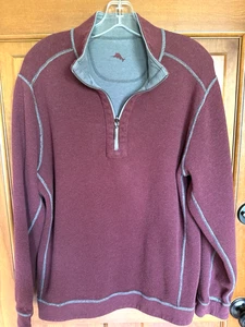Tommy Bahama Sweater Mens LG Burgandy/Gray 1/4 Zip Reversible Mock Neck Pullover - Picture 1 of 7