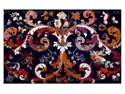 3'x2' antique design black marble coffee Table floral pietra dura inlay art - Image 1 of 4