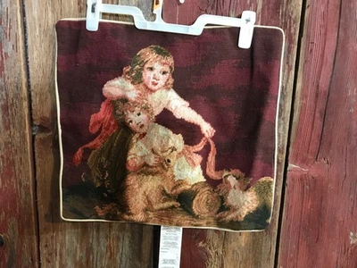 Funda de almohada C&F lana/terciopelo punta de aguja 18"x20" niños con perros.......z5 Foto 1 de 4