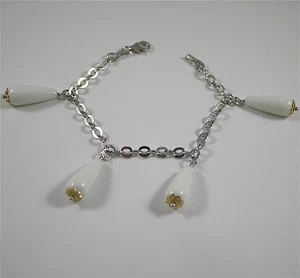 Silber Armband 925 Rhodium Und Vergoldet Gelb, Achat Weiß Fallen - Bild 1 von 1