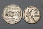 Lot of 2x Coins of South Africa - 1994 5 Rand and 1990 2 Rand - Wildebeest, Kudu