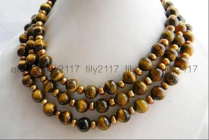 10mm Natural Yellow Tigers Eye Gemstone Round Beads Necklace 50 Inches - Picture 1 of 6