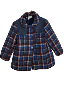 Vintage Childrens Blue Plaid Coat Size 3 - Picture 1 of 5