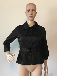 Divided H&M Black Cotton Blend Jacket Lightweight Coat 3/4 Sleeves Belt Size 4/S - Picture 1 of 12