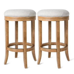 Maven Lane Eva Counter Stool in Weathered Oak Finish, Sand Color, Set of 2 - Picture 1 of 6
