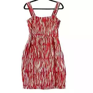 Max Mara Leinen Flachs rot abstraktes Kleid Made in Italy Größe 8 - Bild 1 von 8