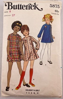 Vestido de una pieza vintage Butterick #5875 patrón para niñas talla 8 CORTE completo Foto 1 de 3