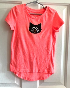 Girl's ss soft orange tee Old Navy, size 5, added cute black cat face - Picture 1 of 3