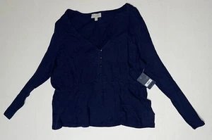 NWT Lucky Brand Women’s Navy Relaxed Peplum L/S Top SZ Large 7WD61678 MSRP $60 - Picture 1 of 5