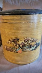 Antique bentwood storage ottoman with Bicentennial motif - Picture 1 of 5