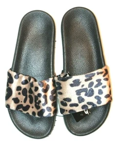 Chatties Ladies' Women's Leopard Black Brown Slides Slip-On Slippers Size 5-6 - Picture 1 of 3