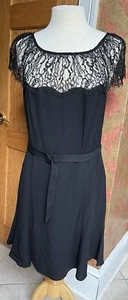 NWT Polo Ralph Lauren size 12 black crepe lace shoulder a-line dress $498 - Picture 1 of 9