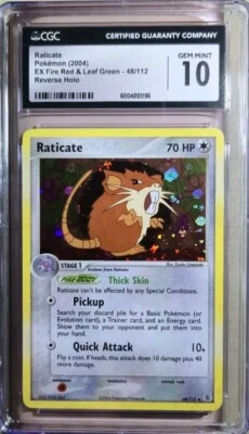 Raticate 48/112 FireRed LeafGreen Reverse Holo Rare CGC 10 Gem Mint PSA Beckett - Image 1 of 2