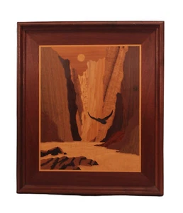 Vtg Hudson River Inlay Wood Marquetry The Zion Narrows Panel Art 28 x 24" Framed - Picture 1 of 11