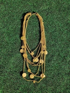 VTG Necklace Layered 9 Strand Coin Charm 18" Gold Tone Art Deco Style - Picture 1 of 11