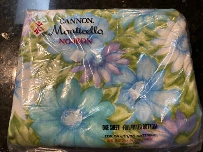 Sábana Ajustable Vintage Cannon Monticello Completa Floral Aloha Azul Púrpura Ropa de Cama Nueva de Lote Antiguo Foto 1 de 3