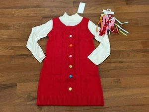 Gymboree Girls Cozy Cutie Red Sweater Dress and Streamer Hair Tie Size 4 4T New - Picture 1 of 7