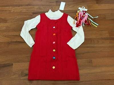 Gymboree Girls Cozy Cutie Red Sweater Dress and Streamer Hair Tie Size 4 4T New - Image 1 of 4