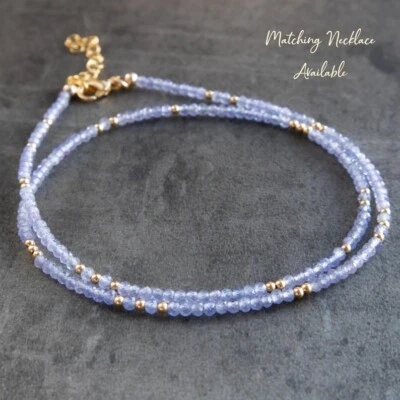 Collar de meditación A++ de tanzanita micro facetado redondo relleno de oro pequeñas cuentas 24" Foto 1 de 4