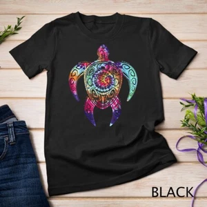 Camisa Hippie Tie Dye, Psicodélica Tortuga Marina Tribal Camiseta Unisex - Imagen 1 de 15