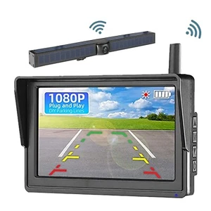 Solar Wireless Backup Camera for Car SUV 5" 1080P Monitor License Plate Reverse - Picture 1 of 12