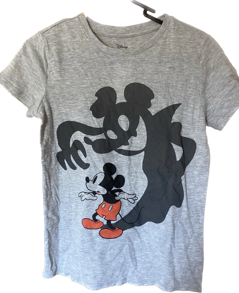 Disney Mickey Mouse T-Shirt XS Heather Gray Scared Of Shadow Short Sleeve Shirt