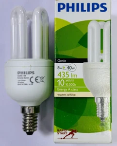 1x 8W (=40W) Philips CFL Stick E14 SES Low Energy Power Saving Light Bulbs 2700K - Picture 1 of 2