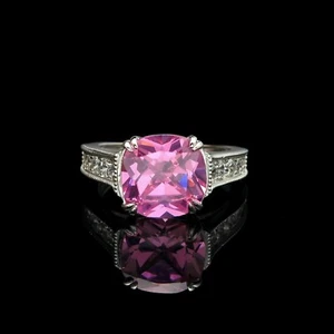 4.30 Ct Cushion Cut Real Pink Sapphire Diamond Engagement Ring 14K White Gold - Picture 1 of 10