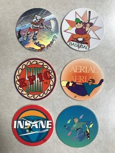 Vintage Lot of 6 SPORTS POGS Pokémon Milk Caps SURF~BASEBALL~HOCKEY~INSANE 1990s - Picture 1 of 12