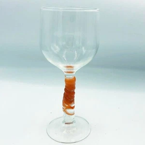 Clear Wine Glass With Orange Swirl Stem - Picture 1 of 3