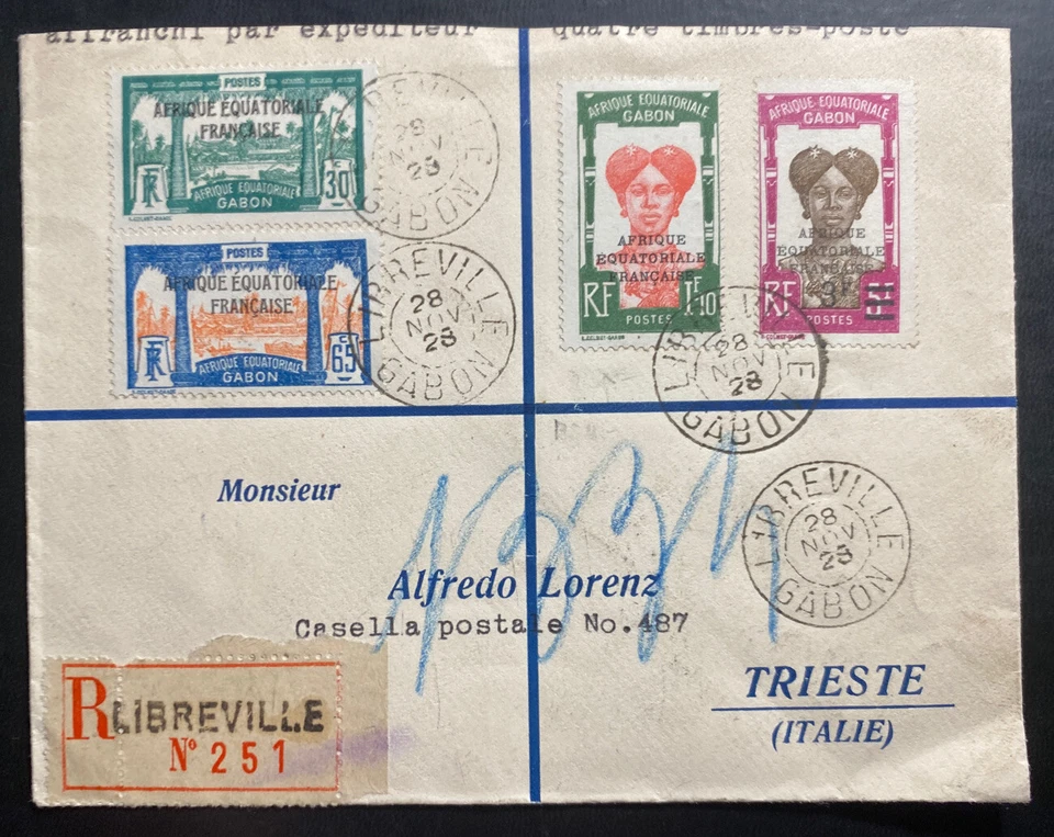1948 Librevillle Gabon French Africa Cover To Triest Italy Sc#117 - Image 1 of 2