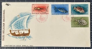 INDONESIA 1963, FISH, LOBSTER, Scott 589-592 on REGISTERED, ADDRESSED F.D.C. - Picture 1 of 2