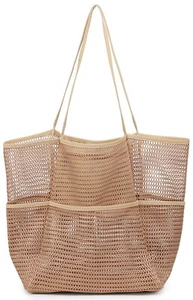 NNEE Extra Large Mesh Beach Tote Bag with Multi Pockets - Travel Shoulder Bag - Picture 1 of 6