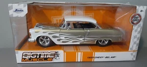 JADA BIG TIME MUSCLE 1955 CHEVY BEL AIR GOLD WITH WHITE FLAMES 1:24 DIECAST - Bild 1 von 5