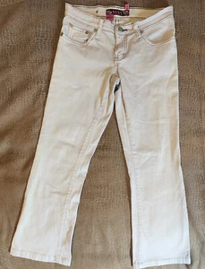 NEXT JEANS - Cream Denim Jeans, Juniors Size 27, Black Stitching, Logo, EUC - Picture 1 of 9