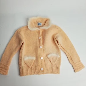 Vintage 'Personality' 'Mad Money' 100% Wolle rosa Baby Puppe Strickjacke Pullover  - Bild 1 von 11