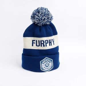 Furphy Pom Pom Beanie Merch Blue White Knit Cap Adult Size Merch Winter Hat - Picture 1 of 8