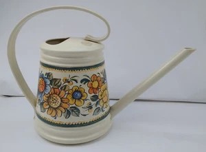 Vintage Emsa Beige Plastic Plant Watering Can Floral Flower Design West Germany - Picture 1 of 7