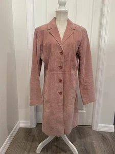 Vintage Metro Style Womens Leather Suede PINK Mid Length Coat Y2K Size 12 T - Picture 1 of 5